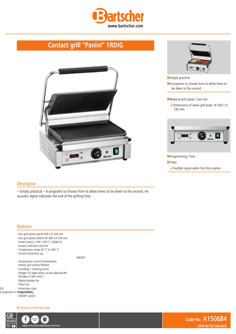 Image de la première page du manuel de l'appareil Panini 1RDIG