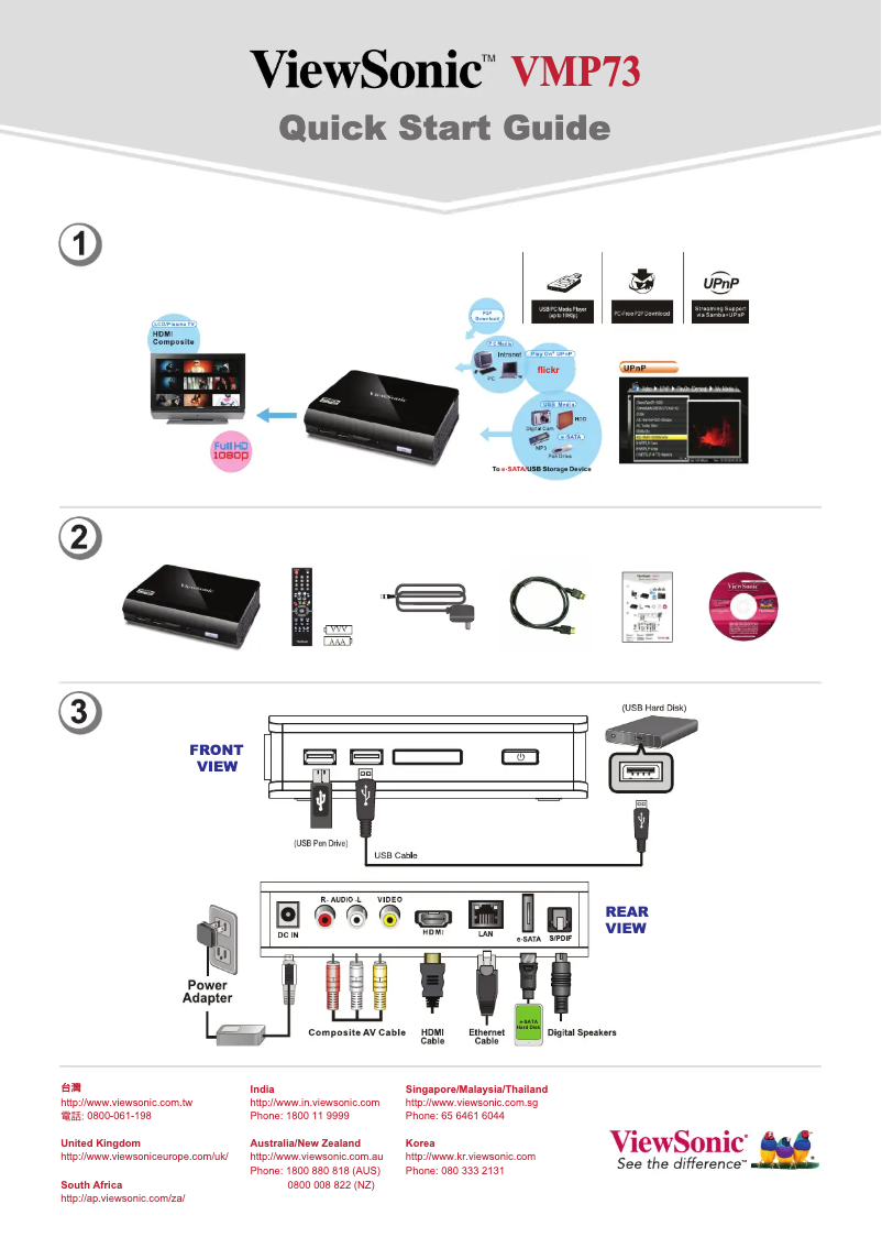 Page n°1 - Guide de démarrage rapide Viewsonic VMP73