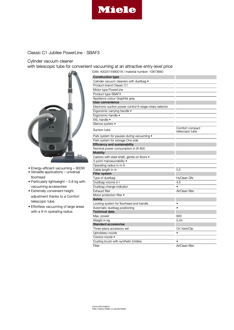 Image de la première page du manuel de l'appareil Classic C1 Jubilee PowerLine