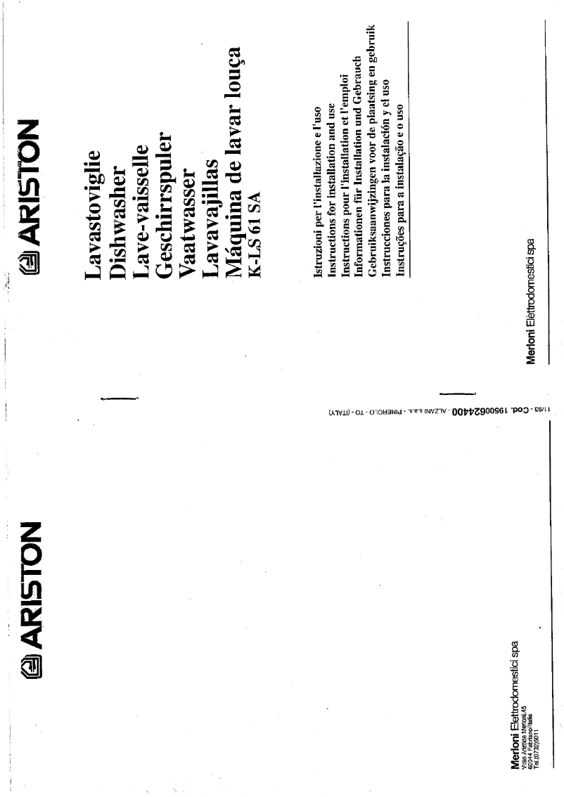 Page 1 de la notice Manuel utilisateur Ariston Thermo K-LS61SA