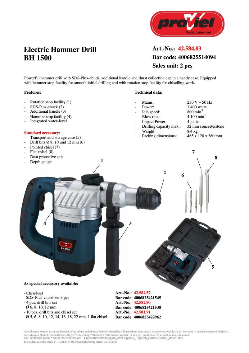 Page 1 de la notice Manuel utilisateur Proviel BH 1500