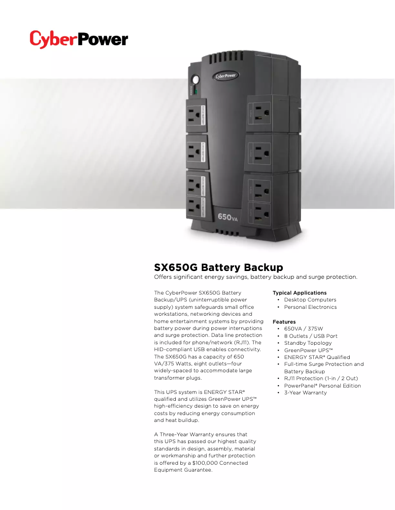 Page 1 de la notice Fiche technique CyberPower SX650G