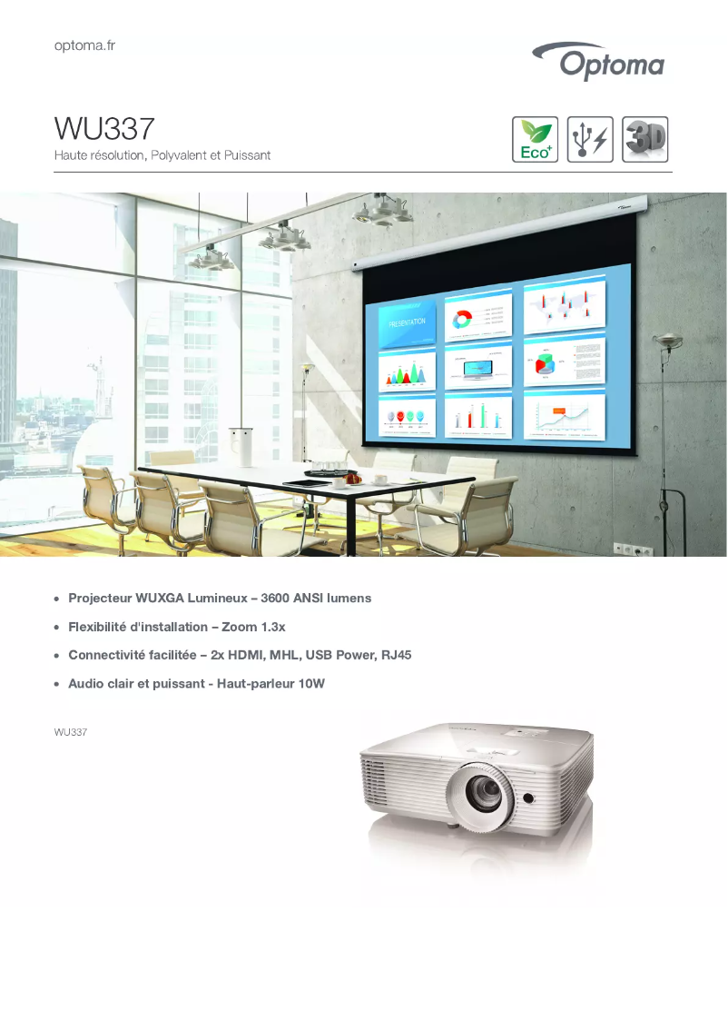 Página 1 del manual Ficha técnica Optoma WU337