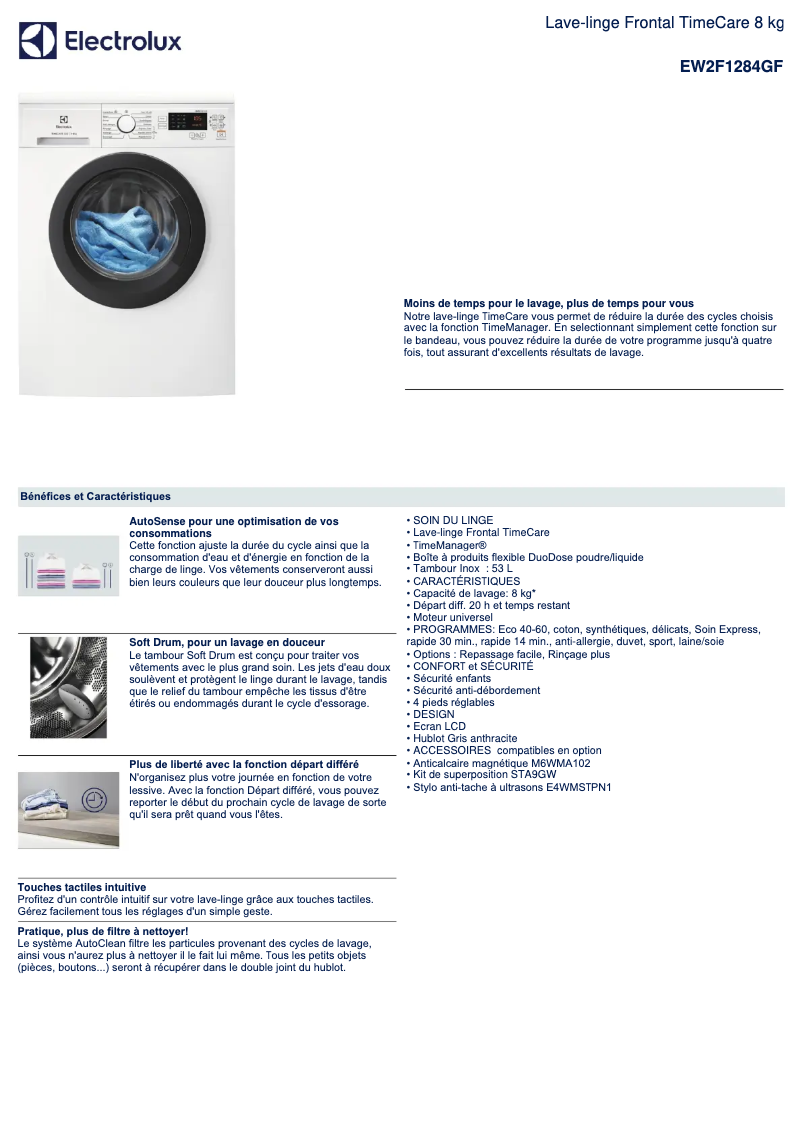 Page n°1 - Fiche technique Electrolux EW2F1284GF