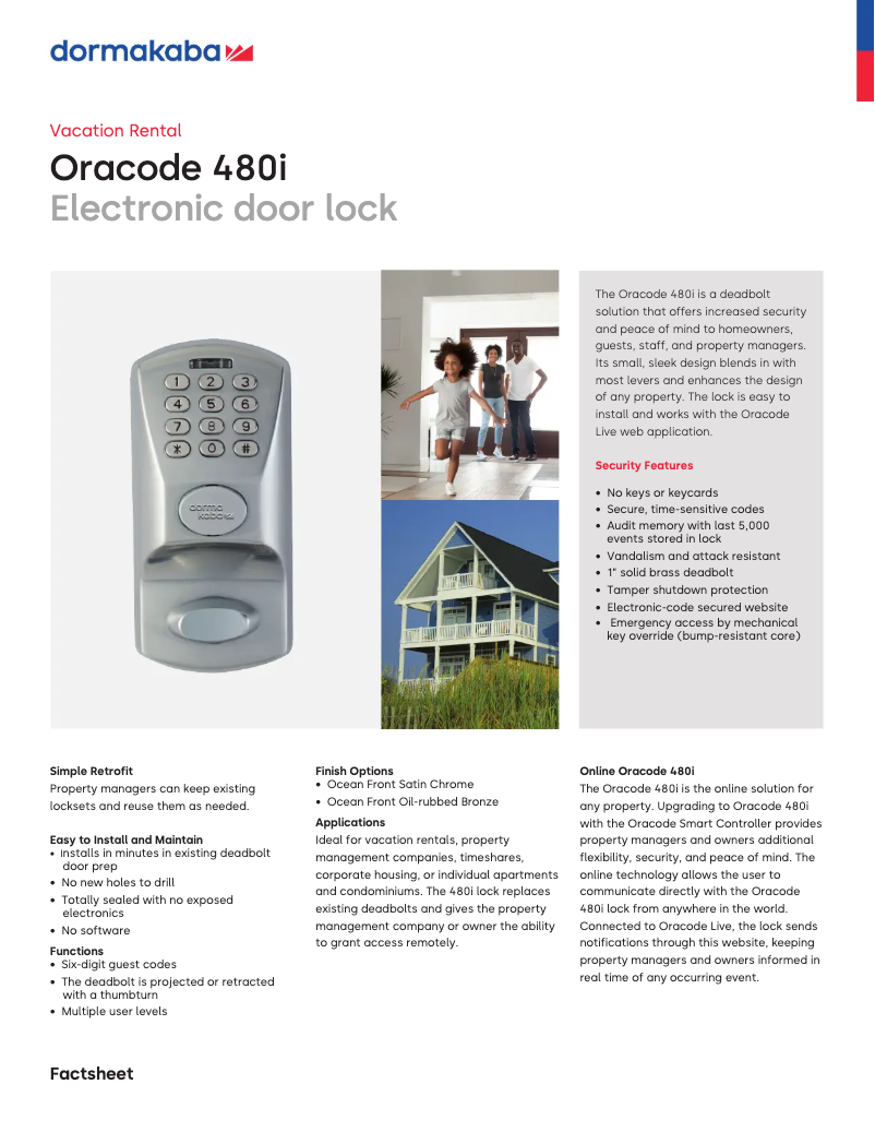 Page 1 de la notice Fiche technique Dormakaba Oracode 480