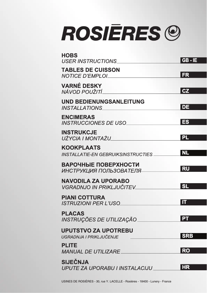 Page 1 de la notice Manuel utilisateur Rosieres RGV 64 TFB