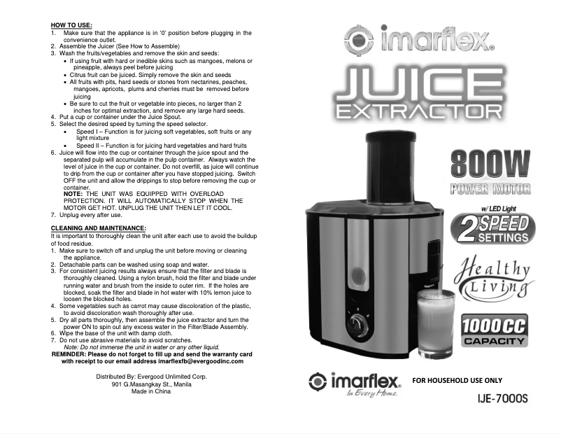 Page 1 of the manual User Manual Imarflex IJE-7000S