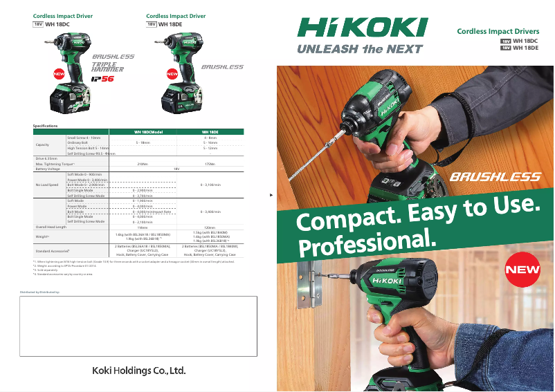 Page 1 de la notice Catalogue HiKOKI WH18DC