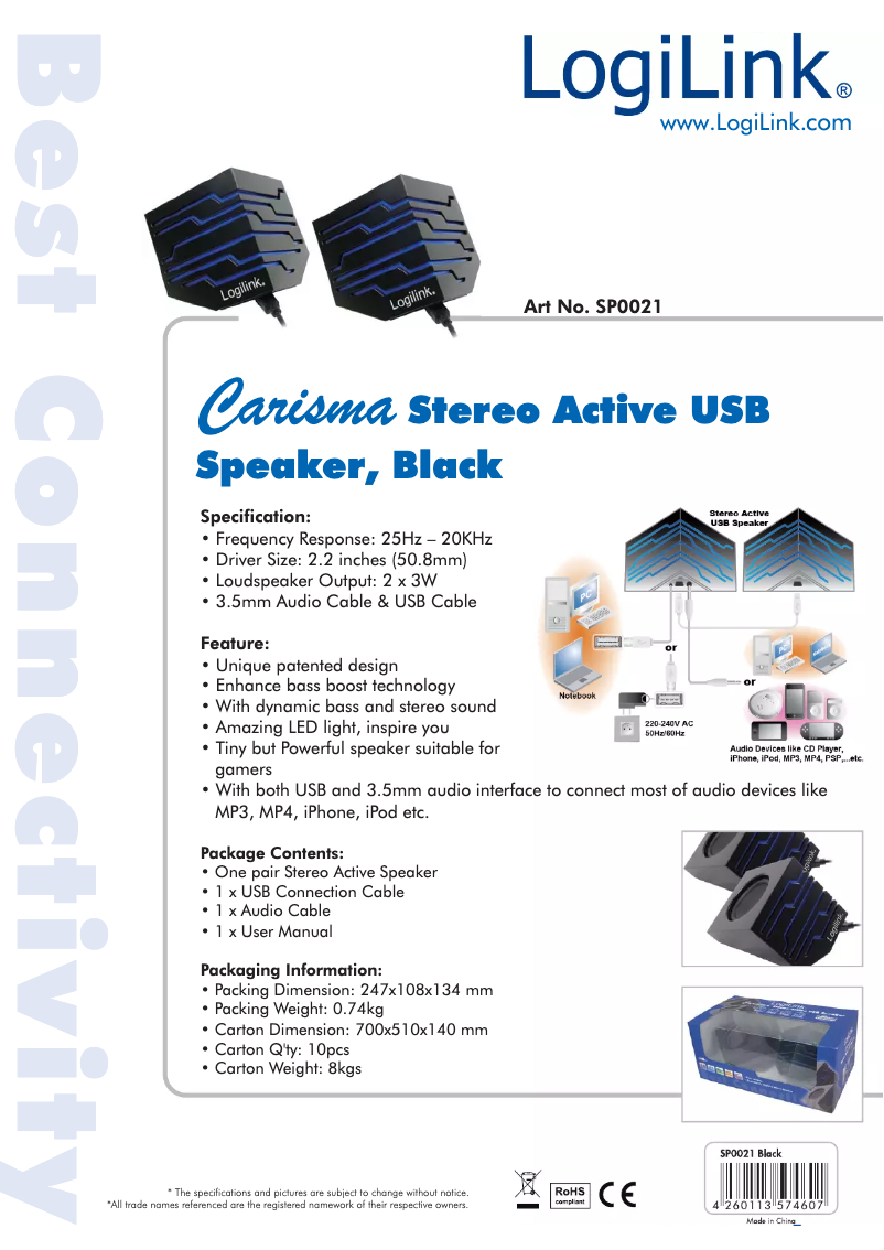 Page n°1 - Manuel utilisateur LogiLink Stereo Active Speaker SP0021