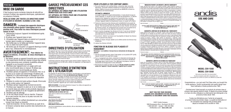 Page n°1 - Manuel utilisateur Andis CSV-3EA-D