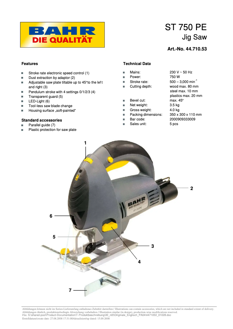 Page 1 de la notice Manuel utilisateur Max Bahr ST 750 PE