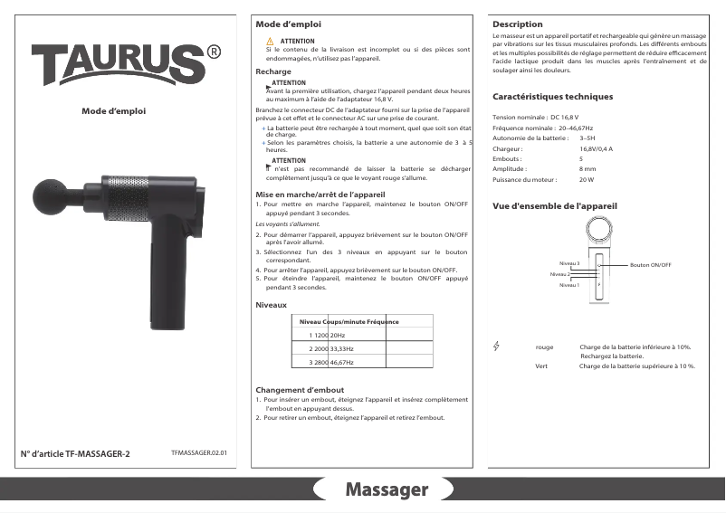 Image de la première page du manuel de l'appareil Massager