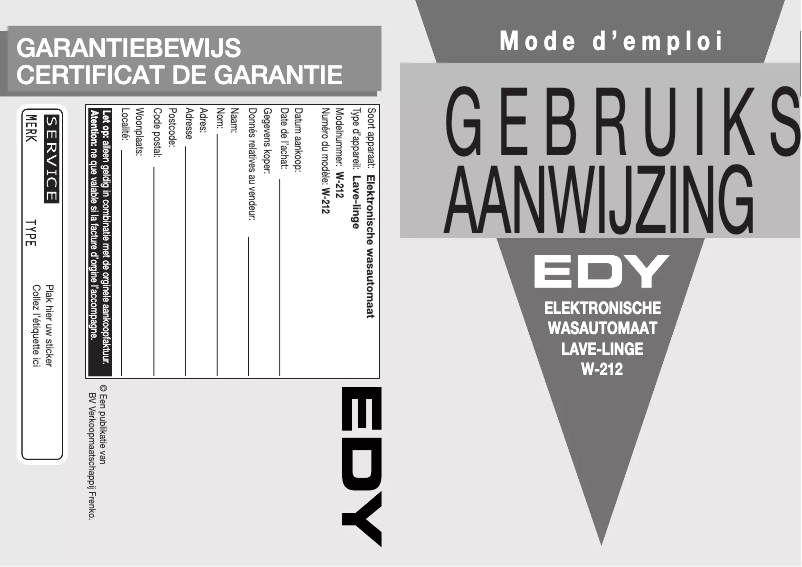 Page n°1 - Manuel utilisateur Edy W-212