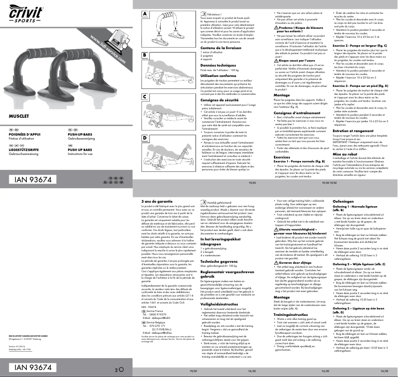 Page 1 de la notice Manuel utilisateur Crivit IAN 93674