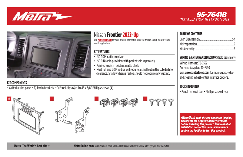 Page n°1 - Manuel utilisateur Metra 95-7641B