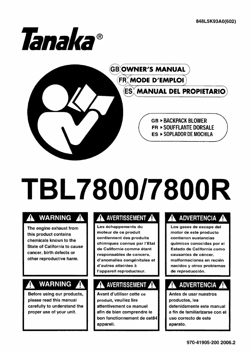 Page 1 de la notice Manuel utilisateur Tanaka TBL-7800