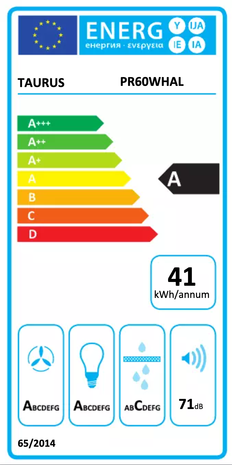 Page n°1 - Label énergétique Taurus PR60WHAL