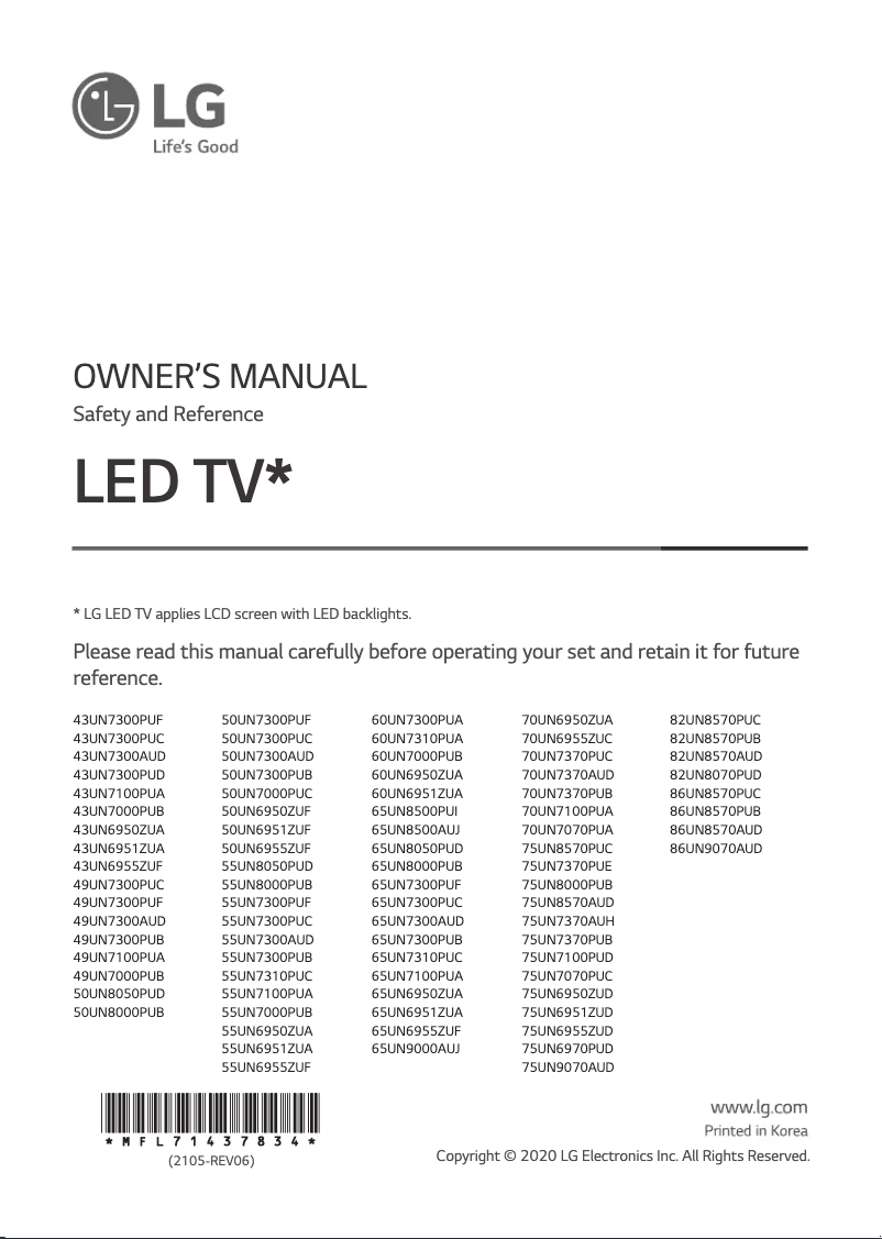 Page 1 de la notice Manuel utilisateur LG 70UN7100PUA