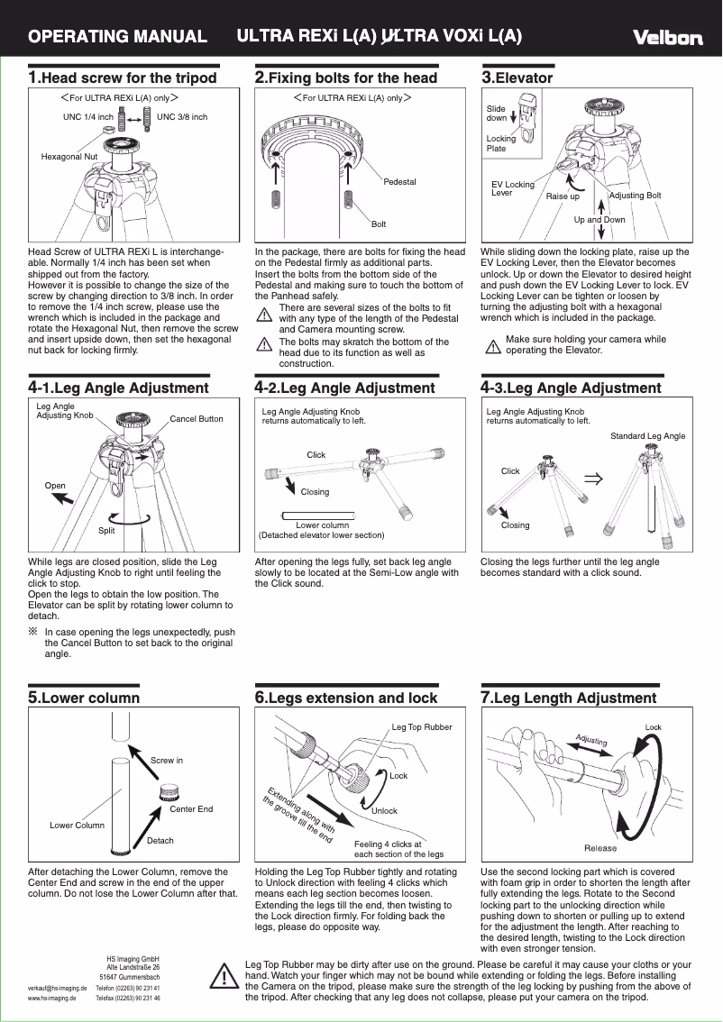 Page n°1 - Manuel utilisateur Velbon Ultra VOXi L-A