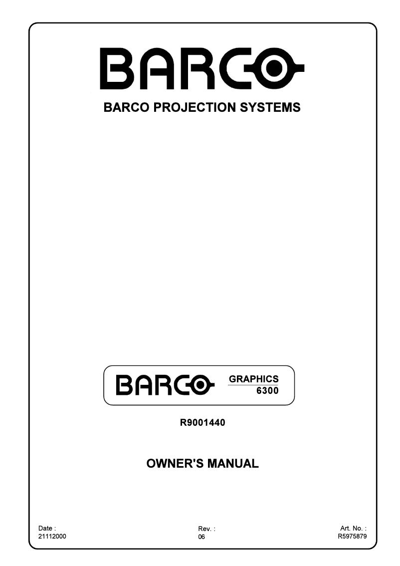 Page 1 de la notice Manuel utilisateur Barco Graphics 6300