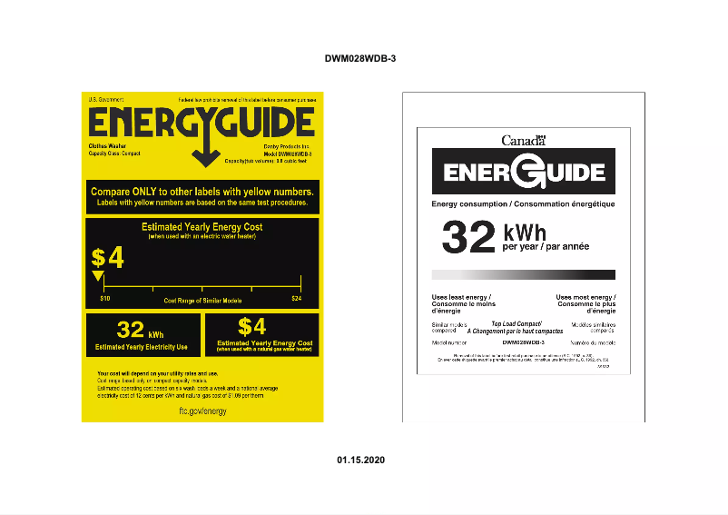 Página 1 del manual Etiqueta energética Danby DWM028WDB-3