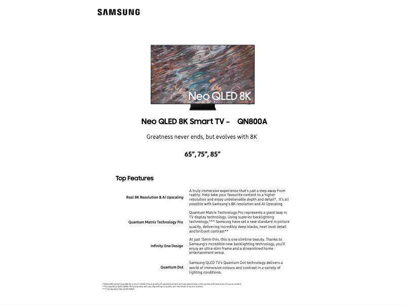 Page n°1 - Fiche technique Samsung QA85QN800AWXXY