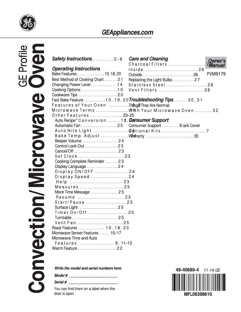 Page 1 de la notice Manuel d'utilisation et d'entretien GE PVM9179DFCC