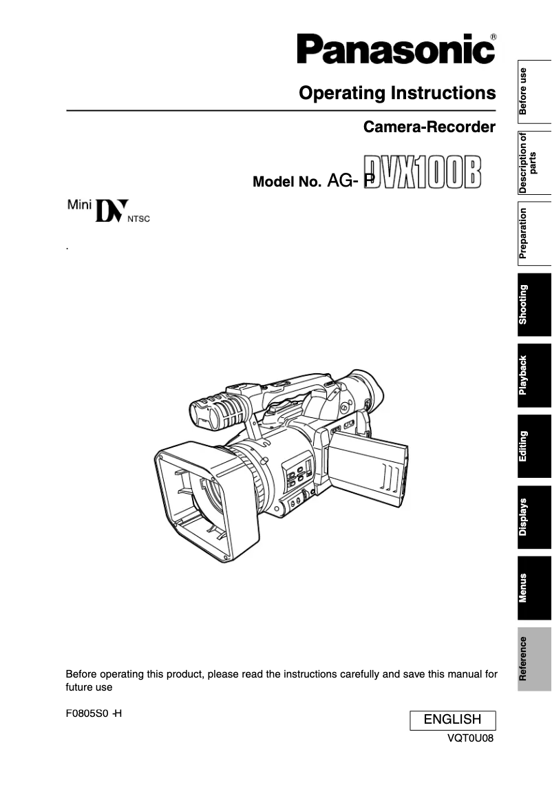 Image de la première page du manuel de l'appareil AG-DVX100B