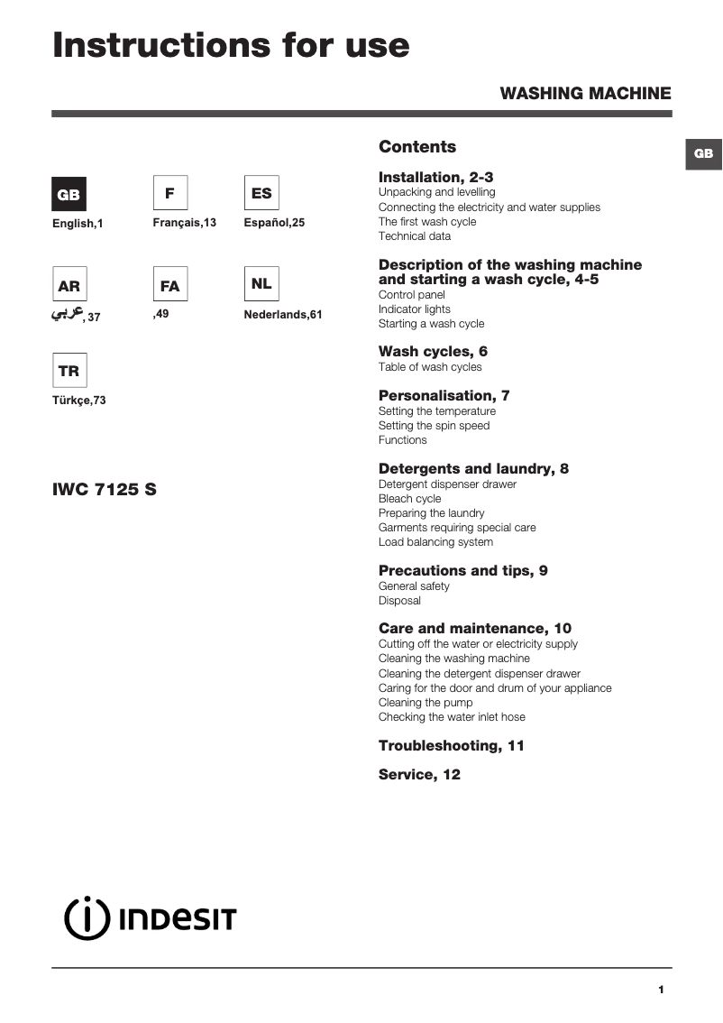 Imagen de la primera página del manual del dispositivo IWD 7125 B