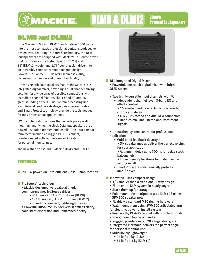 Page 1 de la notice Fiche technique Mackie DLM8
