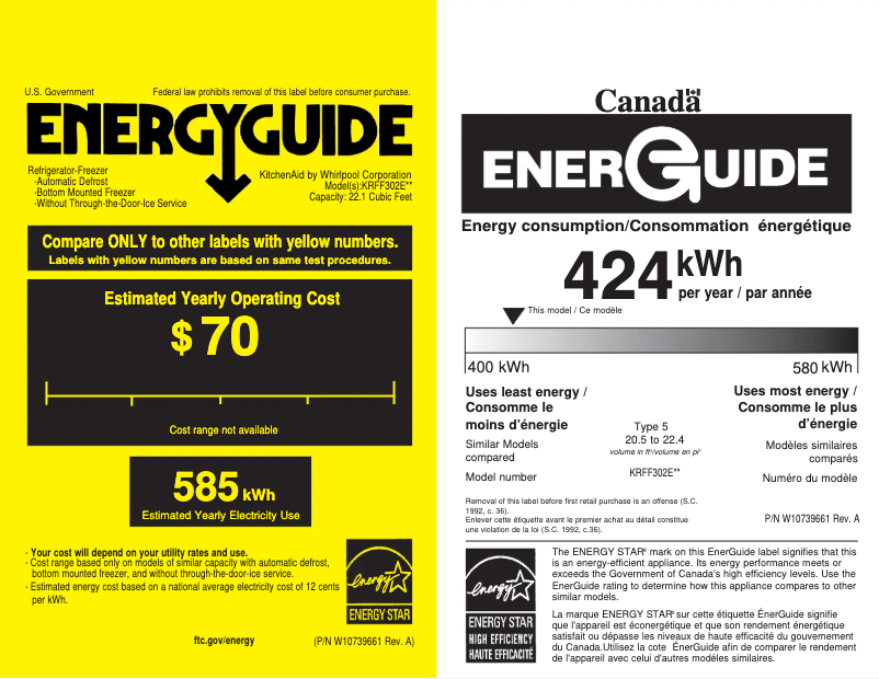 Page 1 de la notice Label énergétique KitchenAid KRFF302ESS