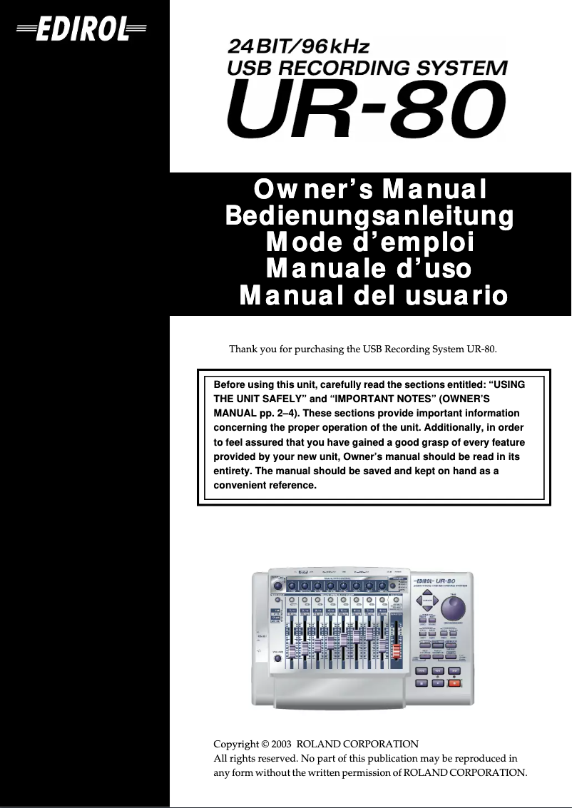 Page n°1 - Manuel utilisateur Roland UR-80