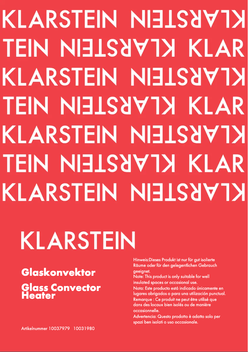 Page n°1 - Manuel utilisateur Klarstein 10031980