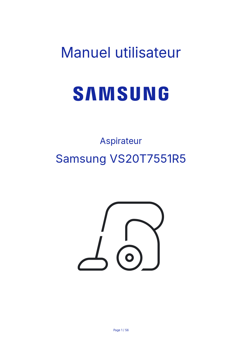 Page n°1 - Manuel utilisateur Samsung VS20T7551R5