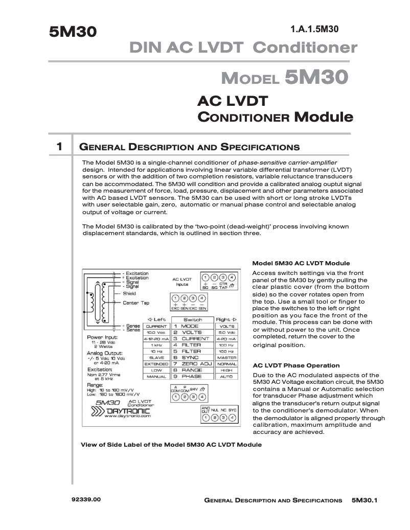 Page n°1 - Manuel utilisateur Daytronic 5M30