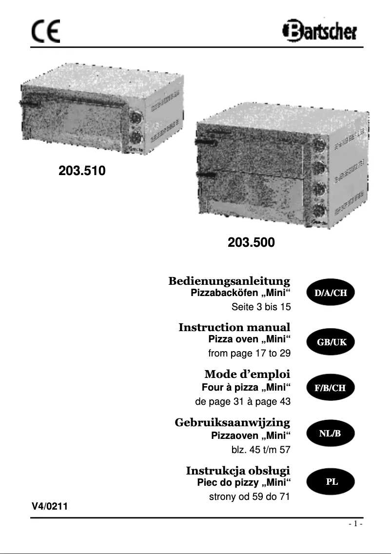 Page n°1 - Manuel utilisateur Bartscher 203.500
