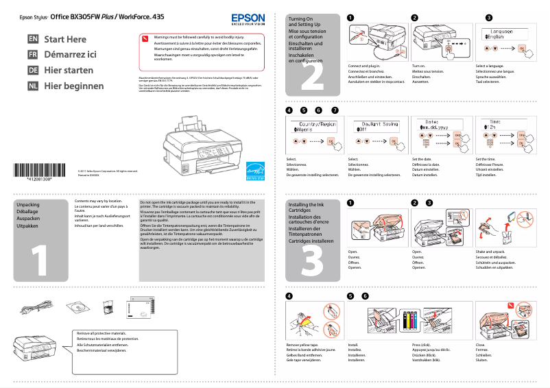 Page n°1 - Guide d'installation Epson Stylus Office BX305FW