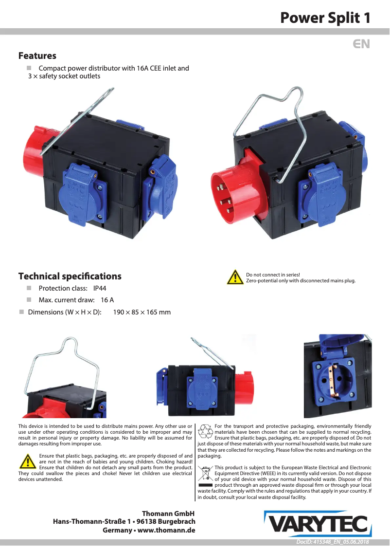 Page 1 de la notice Manuel utilisateur Varytec Power Split 1