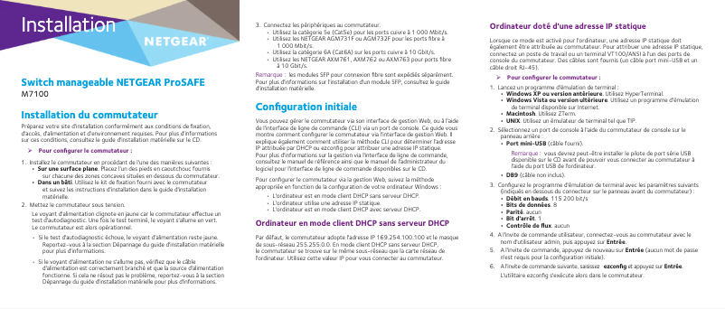 Page 1 de la notice Guide d'installation Netgear ProSafe M7100