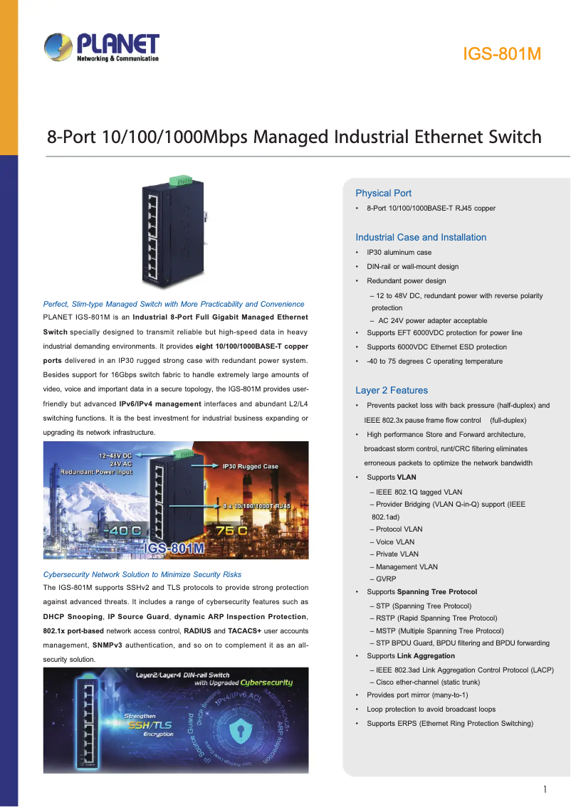Page n°1 - Fiche technique Planet IGS-801M