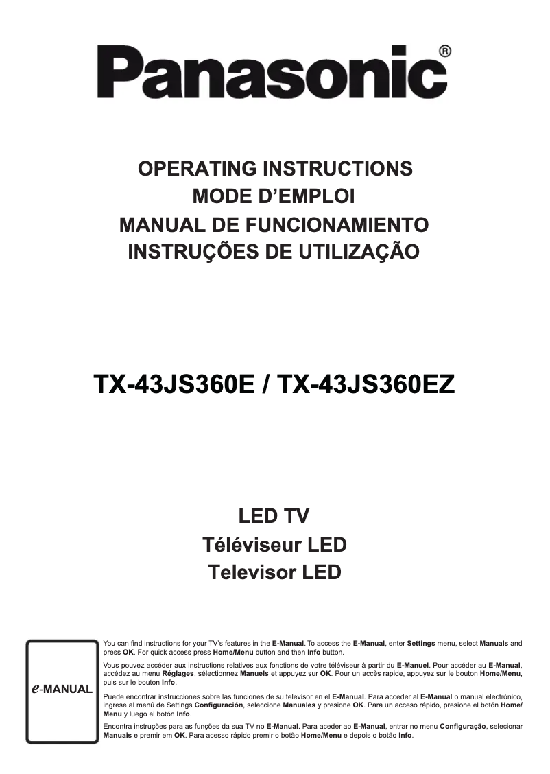 Imagen de la primera página del manual del dispositivo TX-43JS360