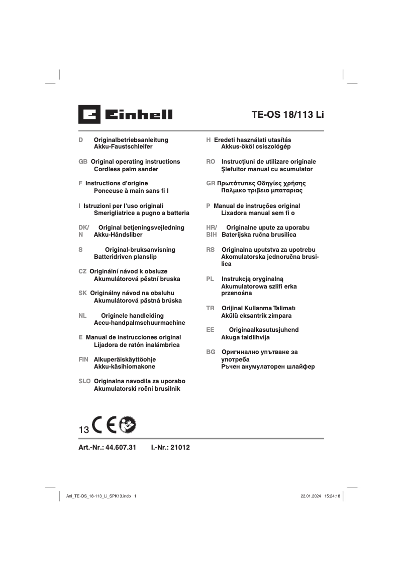 Page n°1 - Manuel utilisateur Einhell TE-OS 18/113 Li