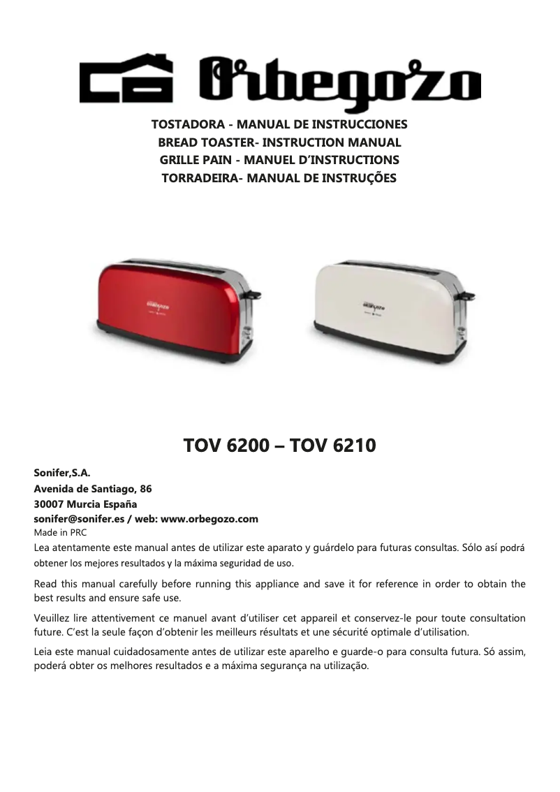 Image de la première page du manuel de l'appareil TOV 6210