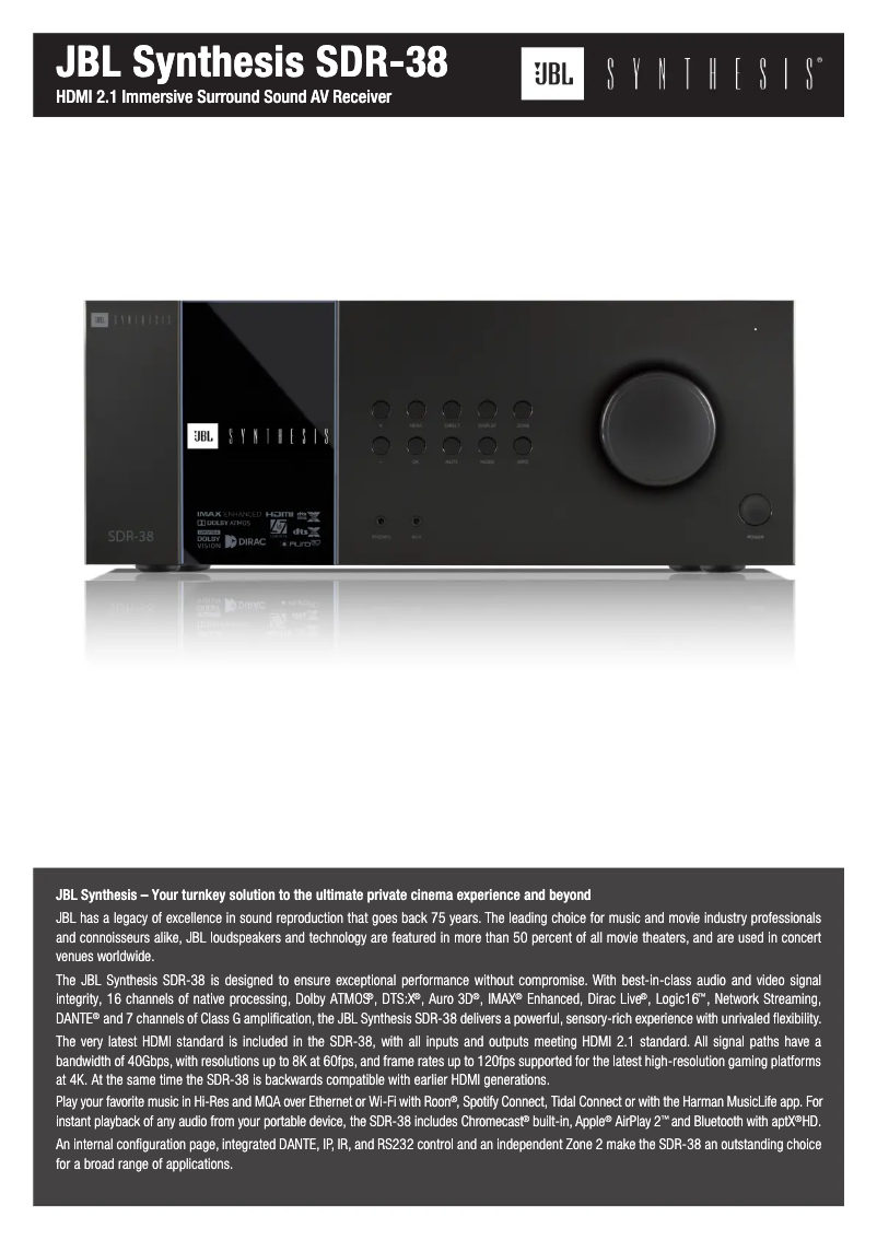 Page 1 de la notice Fiche technique JBL Synthesis SDR-38