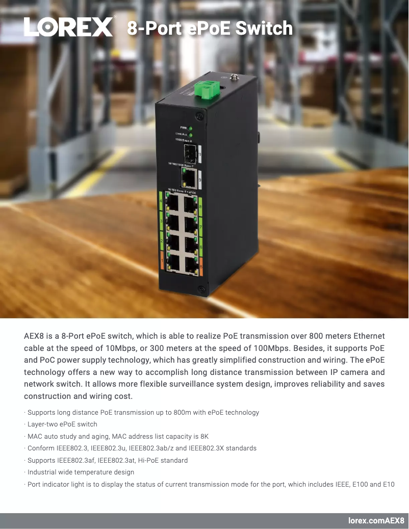 Page 1 de la notice Fiche technique Lorex AEX8