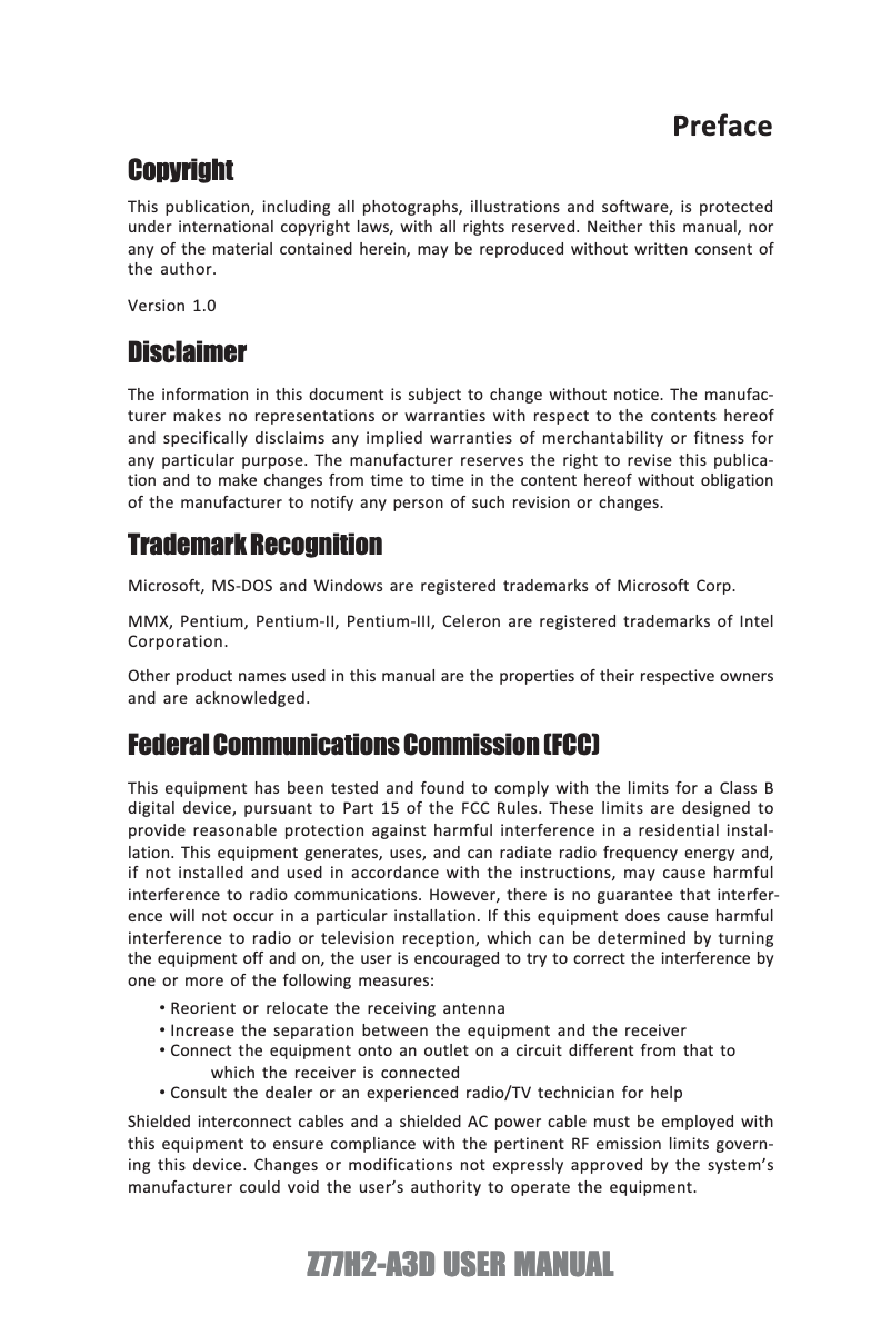 Page 1 de la notice Manuel utilisateur ECS Z77H2-A3D (V1.0)