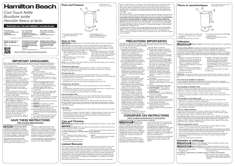 Page 1 de la notice Manuel utilisateur Hamilton Beach 41032