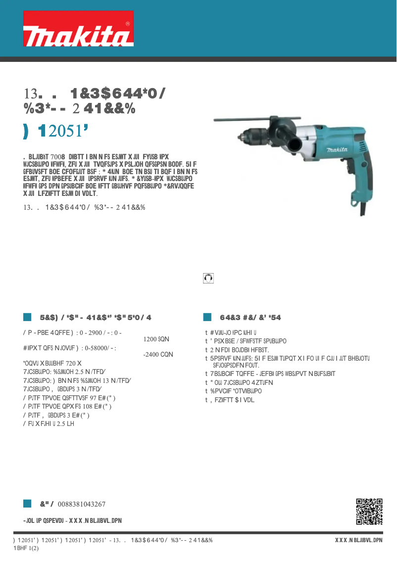 Page 1 de la notice Fiche technique Makita HP2051F