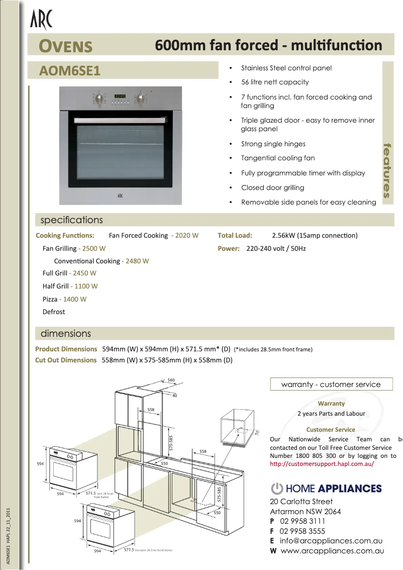 Page n°1 - Fiche technique ARC AOM6SE1