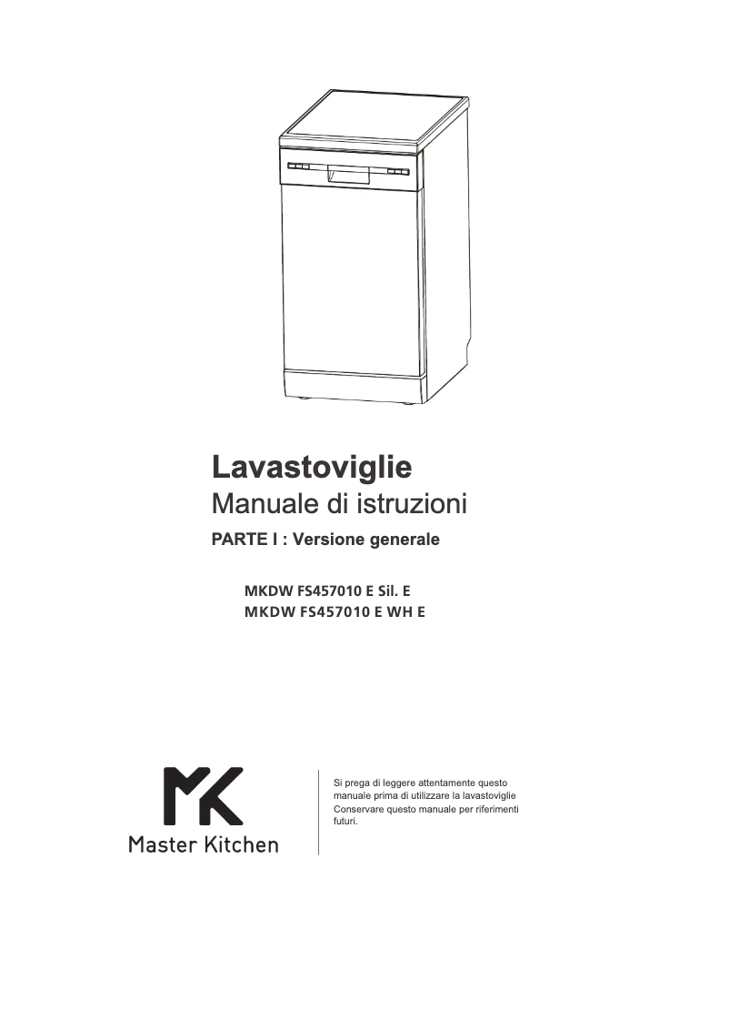 Page 1 de la notice Manuel utilisateur Master Kitchen MKDW FS457010 E SIL. E